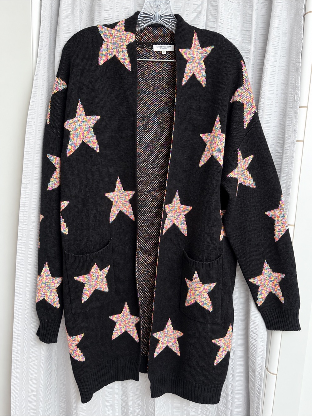 Chic Soul Women’s Black Star Pattern Open Cardigan Sweater size xl